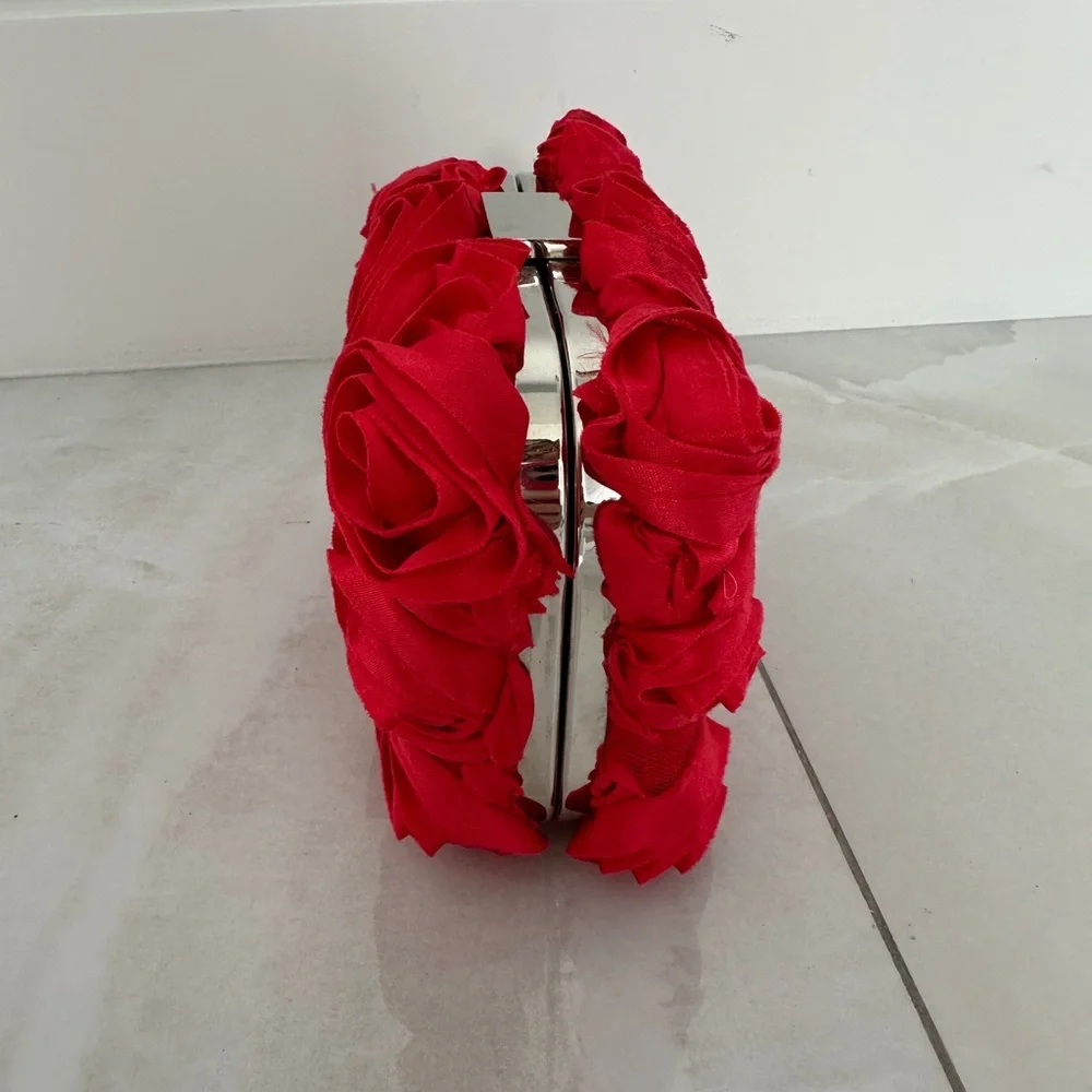 Red Floral Evening Bag with Chain Strap